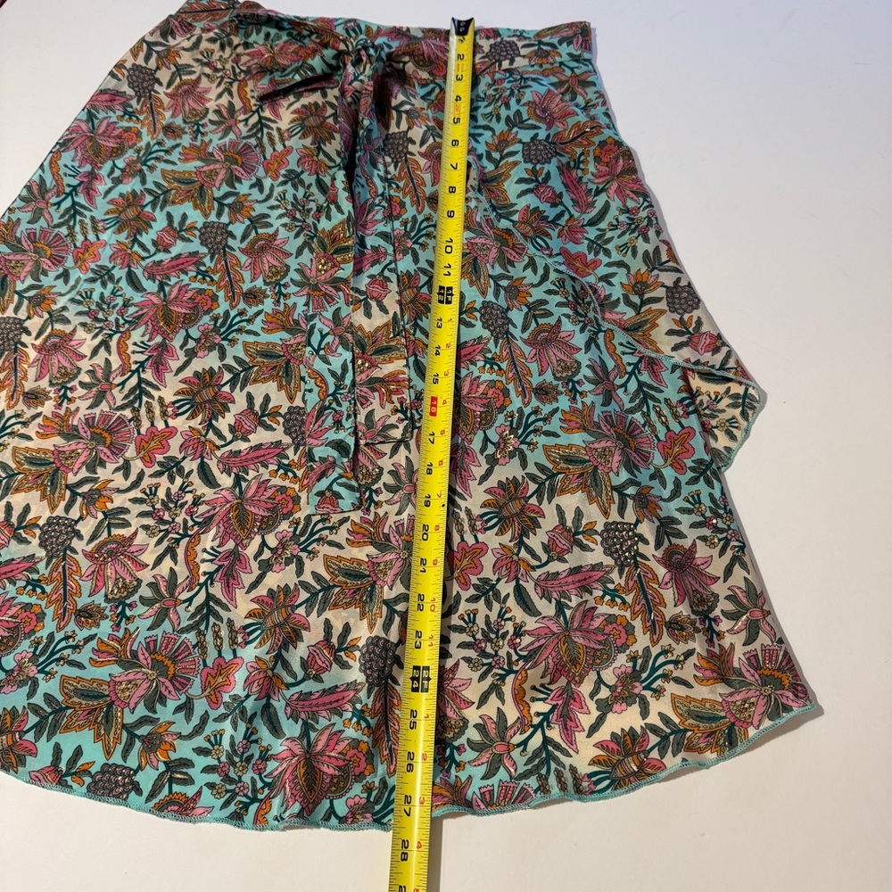 Vintage Silk Pink Green Floral Midi Wrap Skirt One Size Boho Beach Travel Casual - Picture 3 of 6